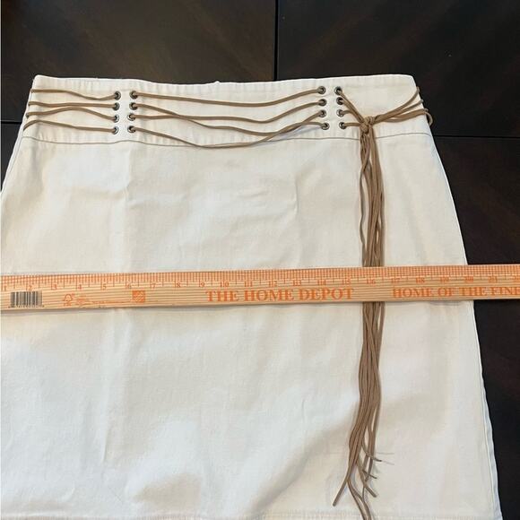 Vintage Y2K A-Line Boho Side Slit Midi Skirt Suede Lace Fringe Aztec Western Zip - Picture 8 of 9